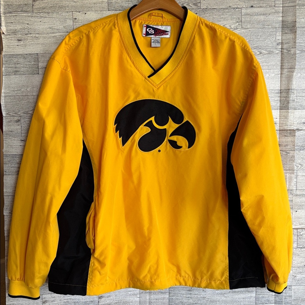 Iowa Hawkeyes Coat Gold Pullover‎ Windbreaker Jacket Mens Large Vintage